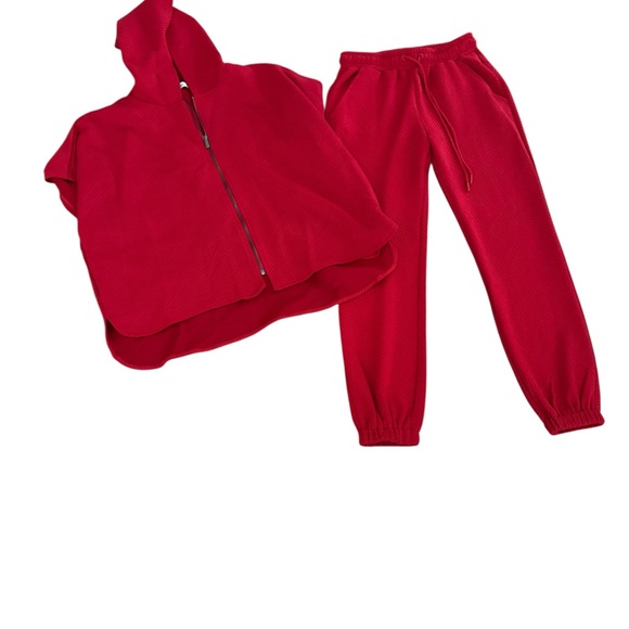 Pants - Red Hooded Zip-Up and Jogger Set